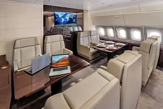 Dining table set for eight on board