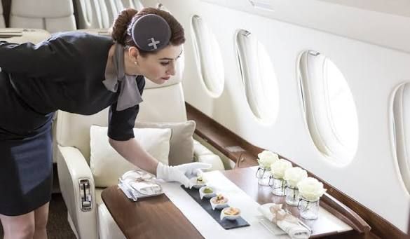 Cabin attendant preparing service